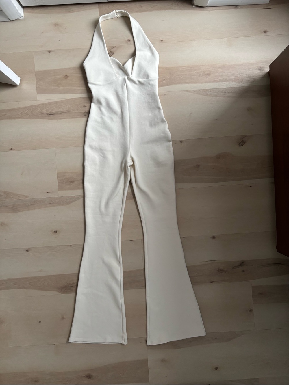 Zara Cream Halter-Neck Flared Jumpsuit